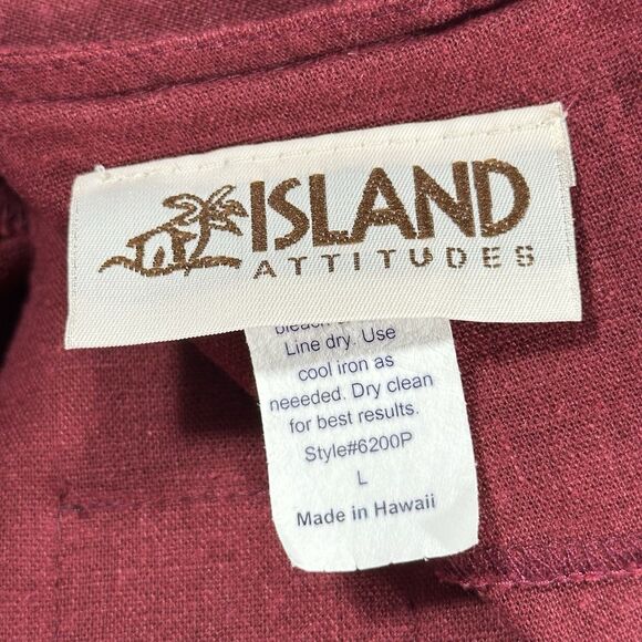 Island Attitudes L Red Patchwork Dress Fans Parasol Flora Linen Cotton Hawaii - Picture 6 of 12